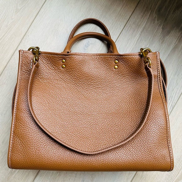 QUINCE Italian Leather Cognac Medium Convertible Satchel Bag - Picture 7 of 13